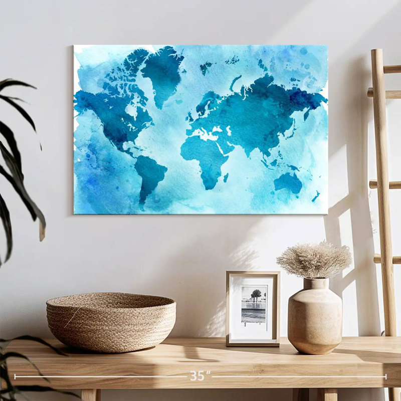 Carte du monde bleue rétro Aliaz, H 16 po x l 24 po
