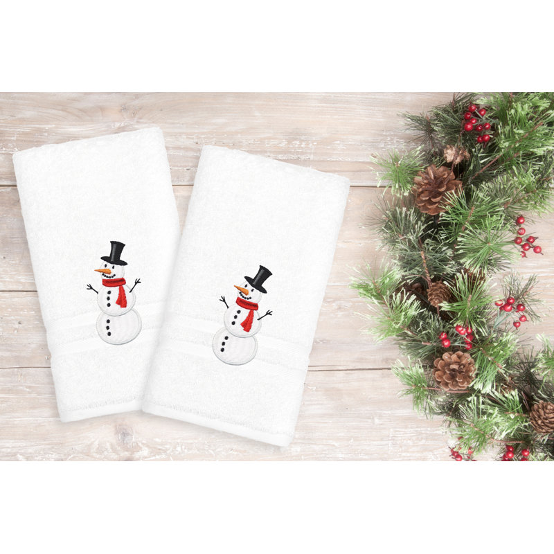 Snowman Turkish Cotton Hand Towel, White