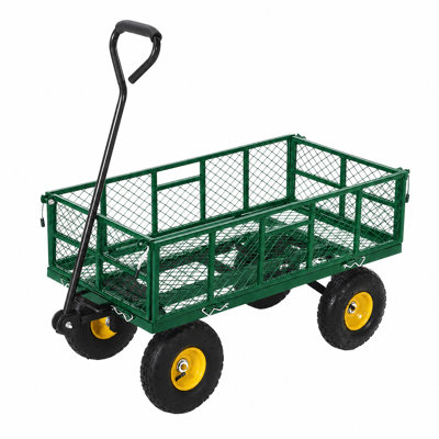 Chariot de jardinage en acier 900 lb, 3,2 pi³ Wagon utilitaire avec panneaux latéraux amovibles, poignée réglable à 180 °, pneus de 10 po pour la cour, le jardin et la ferme