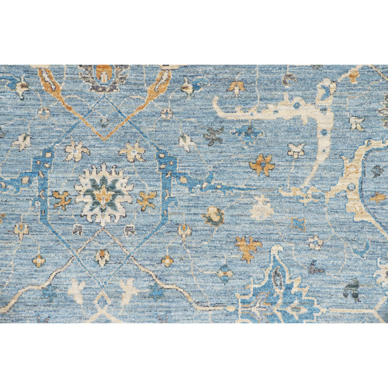 High-Quality Hand-Knotted Blue Area Rug, Rectangle 5' x 8'