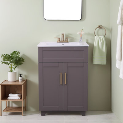 Ensemble de meuble-lavabo simple autoportant 24 po (avec lavabo en céramique) 24 po Modern