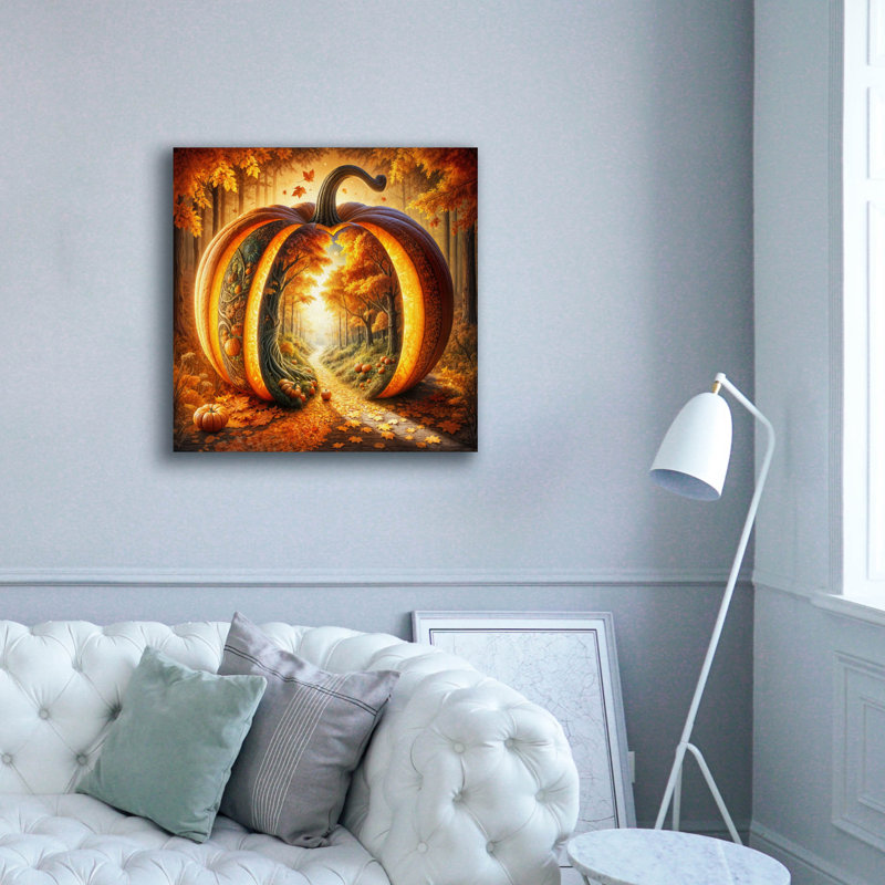  «Fall Landscape Pumpkin 1» par Rey Klimt, art mural sur toile, 37 po x 37 po, H 37 po x l 37 po