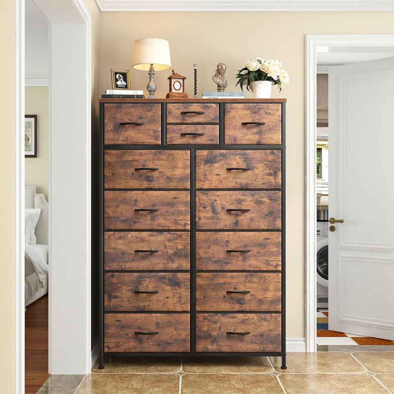 Commode 14 tiroirs Colleen, Brun rustique