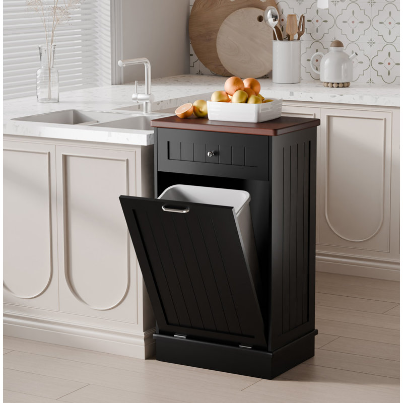 Armoire poubelle inclinable 10 gallons Havant, Noir / noyer foncé