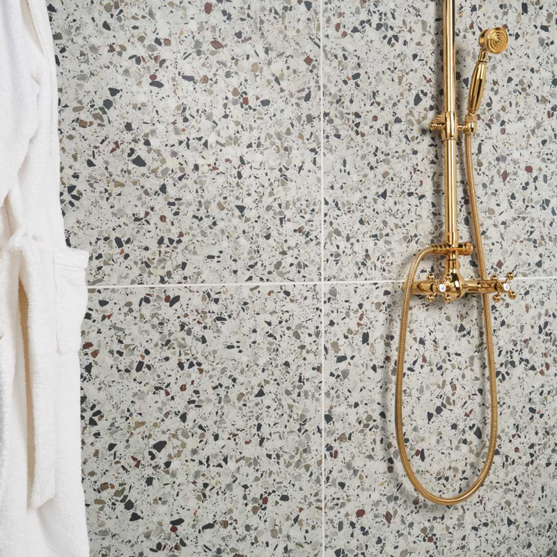 Kobe Flakes 24X24 Terrazzo Look Matte Porcelain Tile, Ice White