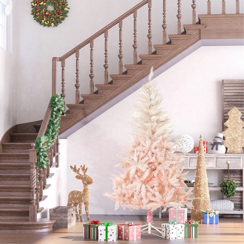 7Ft Unlit Spruce Artificial Christmas Tree With Realistic Branches And 1000 Tips, Pink