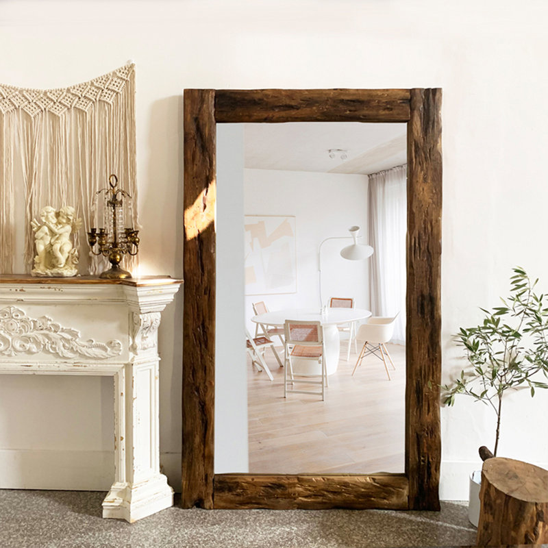 Miroir pleine grandeur rectangulaire en bois massif, 70,87 po x 43,31 po