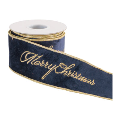 “Merry Christmas” Velvet Wired Ribbon 2.5" x 5 Yds.