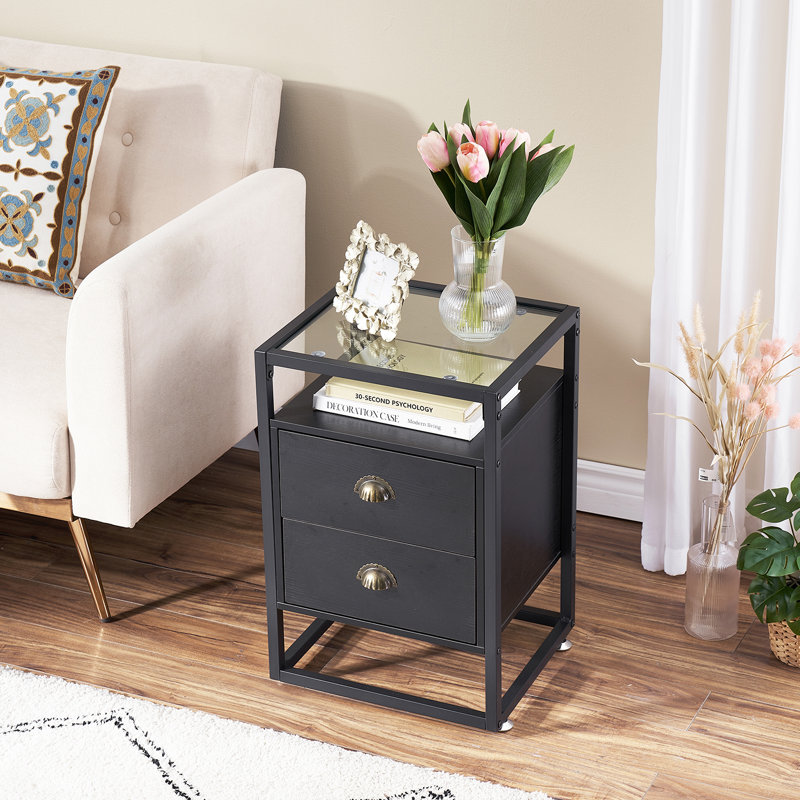 NS 2 Drawer Industrial Bedside Table, Black