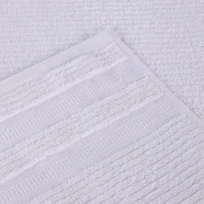 Ensemble de 12 serviettes de bain en coton côtelé zéro torsion avec bordure géométrique, White