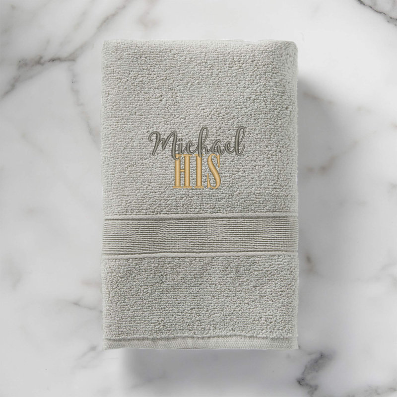 Serviette de bain brodée 100% coton de luxe, gris, Oui