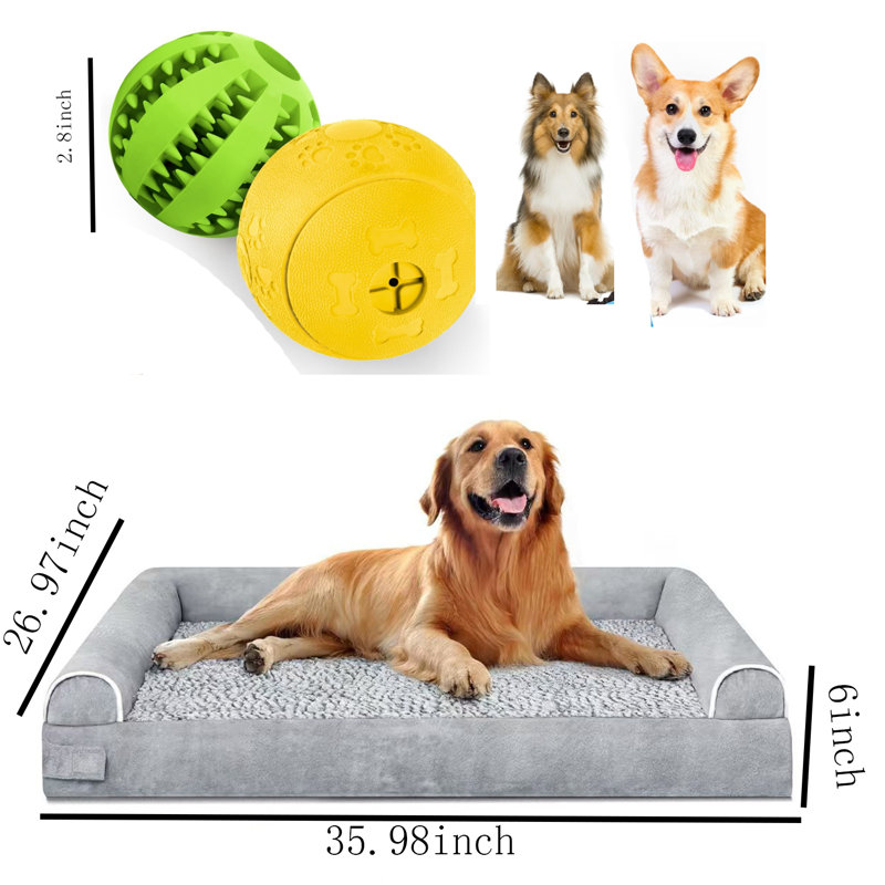 Grand lit pour chien orthopédique lavable et 2 jouets interactifs pour chien