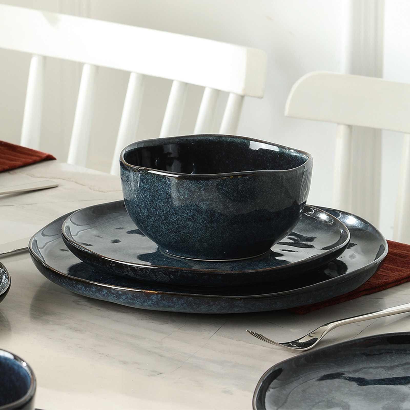 Stone Lain Mirella 4-Piece Bowl Set Stoneware, Blue