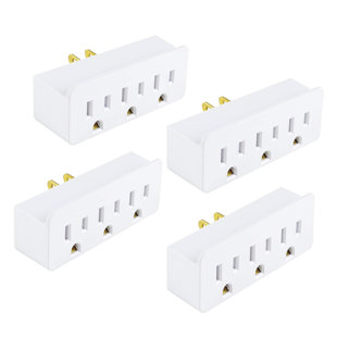 Adaptateur d'extension à 3 prises, répartiteur à 3 broches avec mise à la terre, répartiteur à 1 à 3 prises, blanc, paquet de 4 (Ensemble de 2)