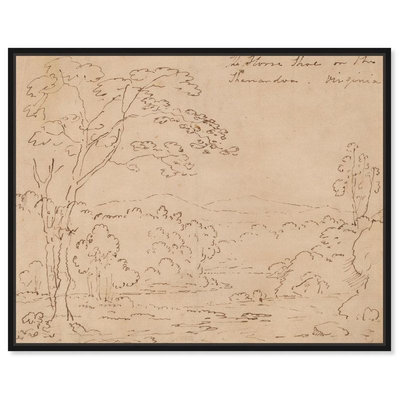 Art Remedy, croquis sur toile, fer à cheval sur Shenandoah, Virginie, États-Unis, H 21 po x l 17 po, Cadre flottant noir
