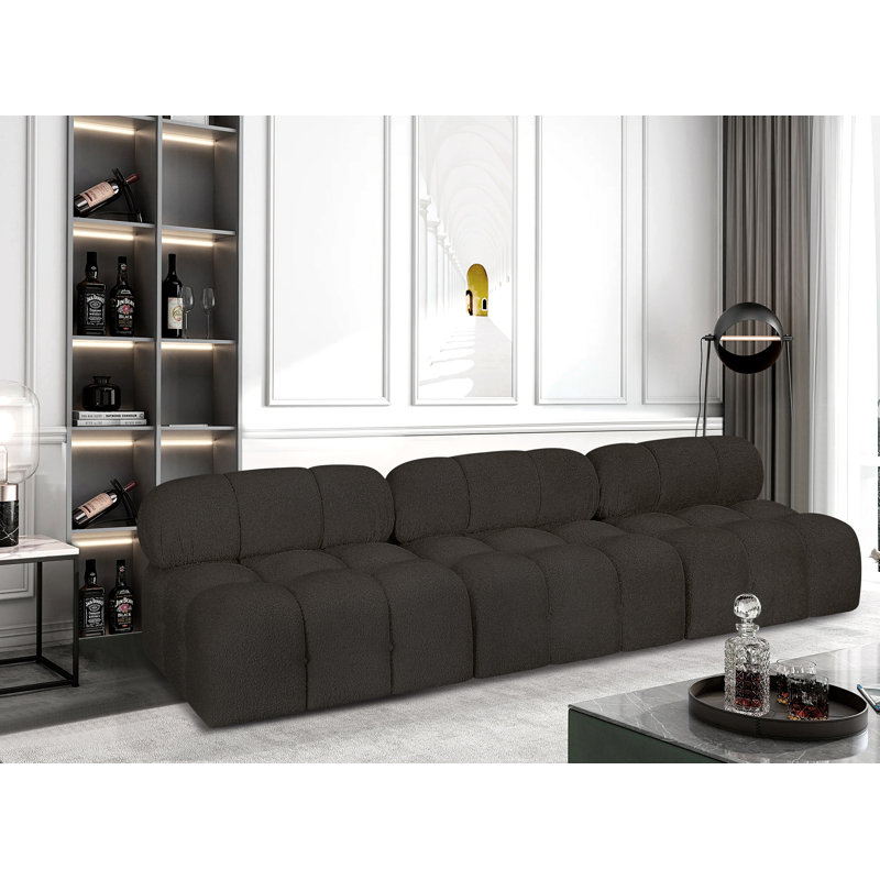 Ames Upholstered Sofa, Brown Boucle Fabric, 3 Armless