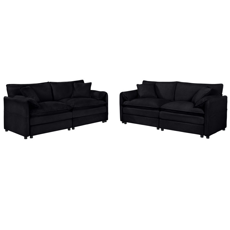 2 pièces en noir, tissu chenille confortable avec coussins, assise spacieuse, ensemble personnalisable pour un usage domestique, siège de canapé noir,