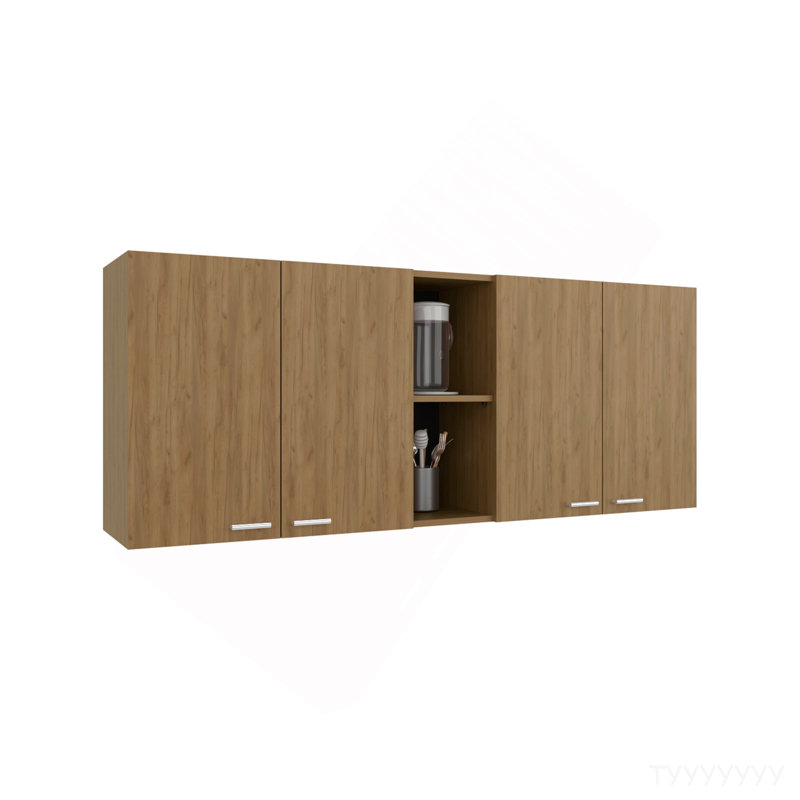 Wall Cabinet 24" H, Four Doors, Two Open Storage Shelves, Two Internal Shelves, Internal Dish And Glass Organizer
