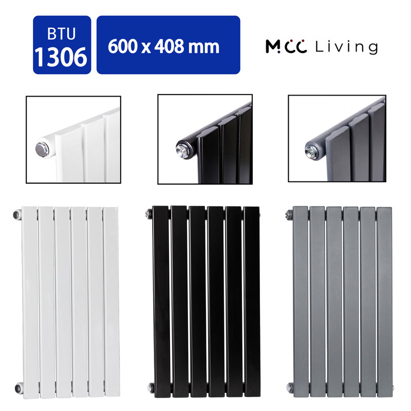 Aarvik Designer Radiator, Grey, 600cm H x 408cm W
