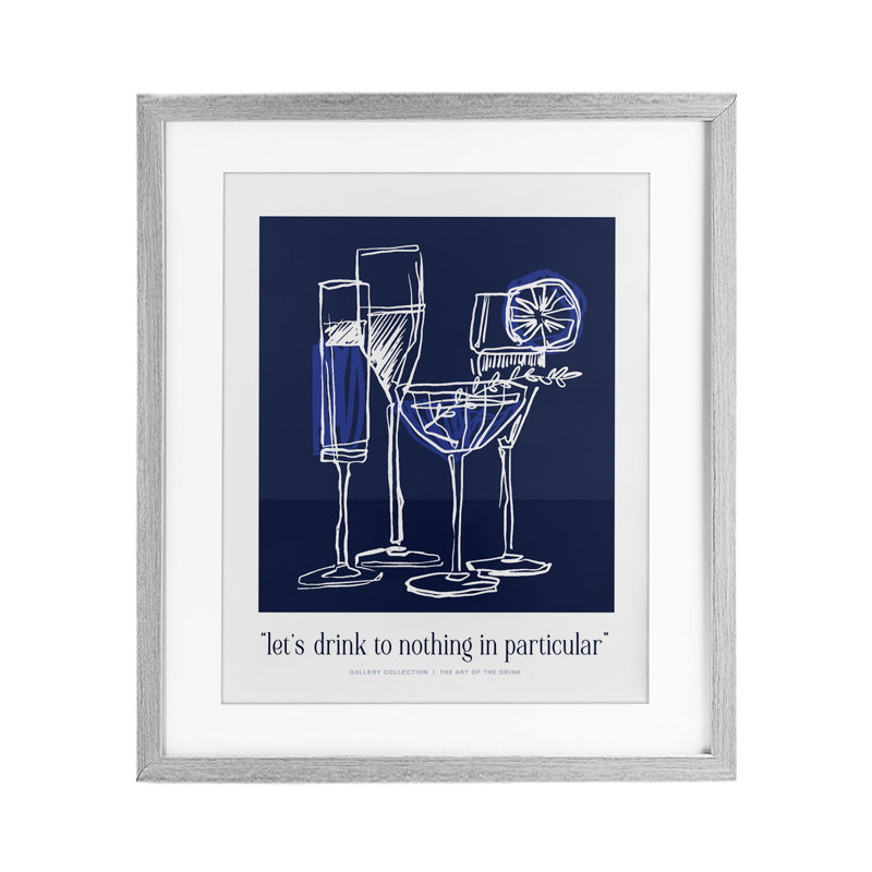 «Blue Drink Toast», impression encadrée sous verre, lettrée et doublée, H 16 po x l 13 po, Cadre de ferme gris