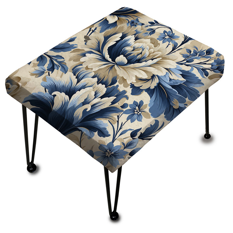 Repose-pieds rectangulaire bleu Ikat Floral Harmony III - Floral
