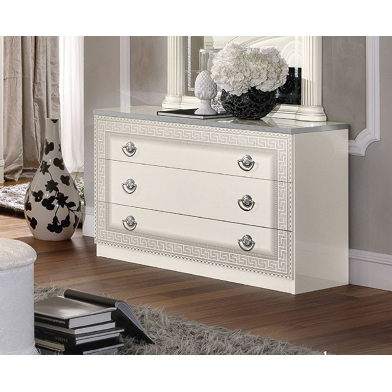 Commode 3 tiroirs Rumsey, Blanc / argenté