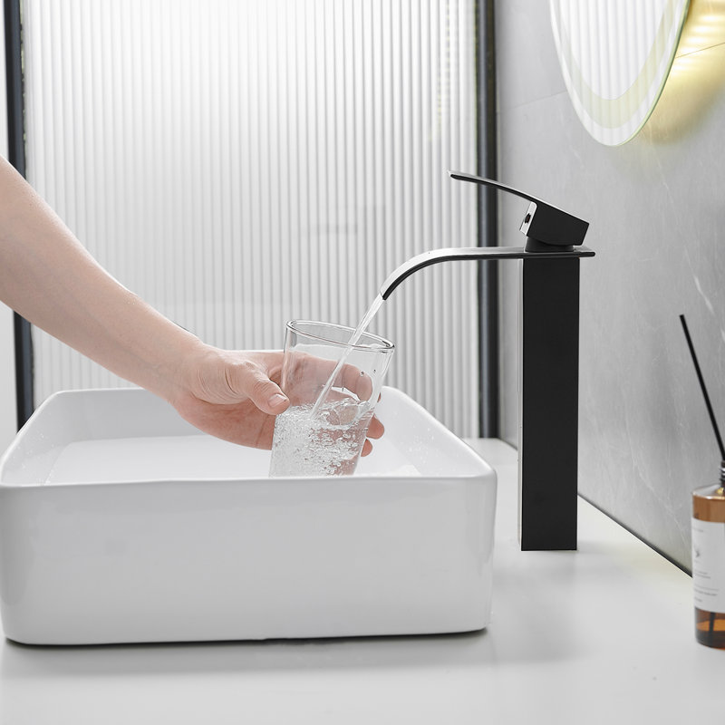 Waterfall Single Hole Single Handle Bathroom Vessel Sink Faucet, Matte Black