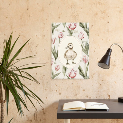 «Spring Duckling Tulips Delicate Vintage Bird Duck Tulip Flower Nature», reproduction d'art murale
