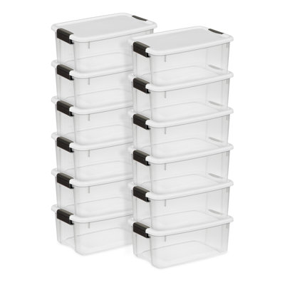 Sterilite Clear Plastic Stackable Storage Bin with White Latch Lid