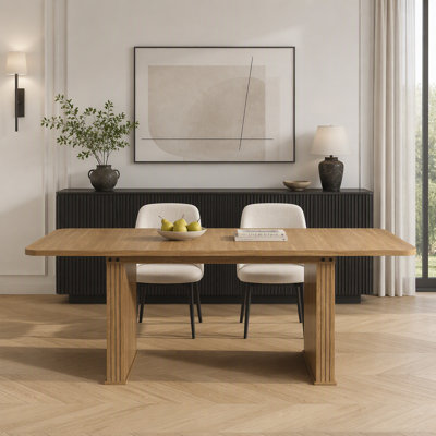 Table de salle à manger moderne pour 6 à 10 personnes, table de cuisine en bois avec double piédestal robuste, table de salle à manger en bois pour la salle à manger