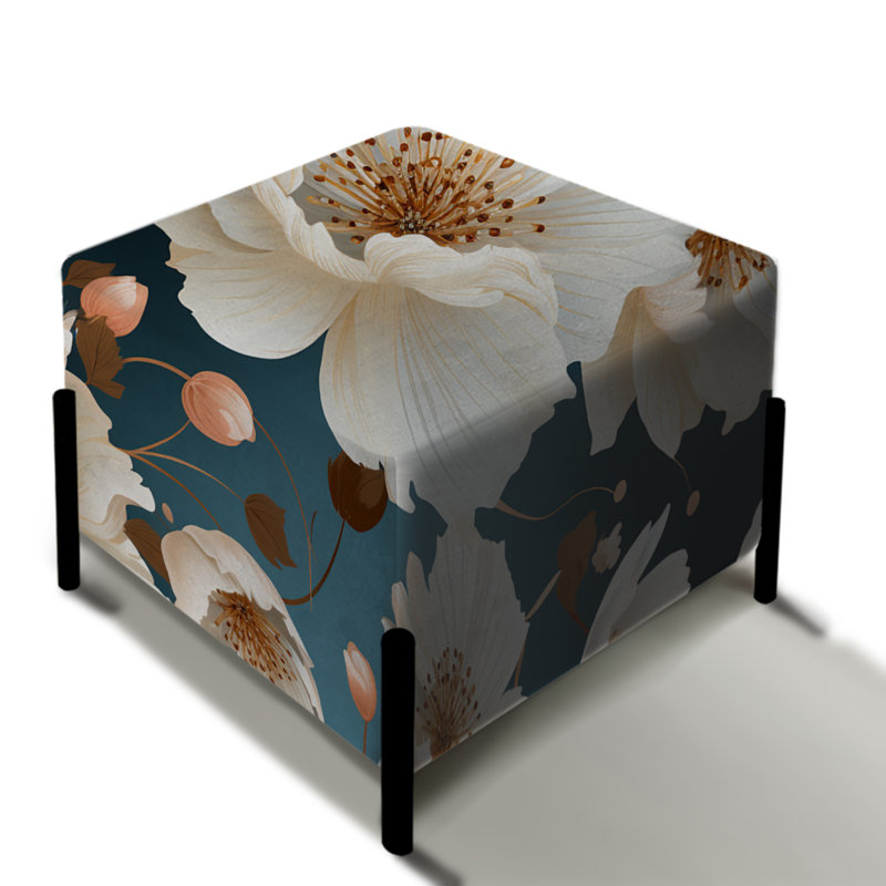 Mystic White Floral Splendor - Repose-pieds carré floral