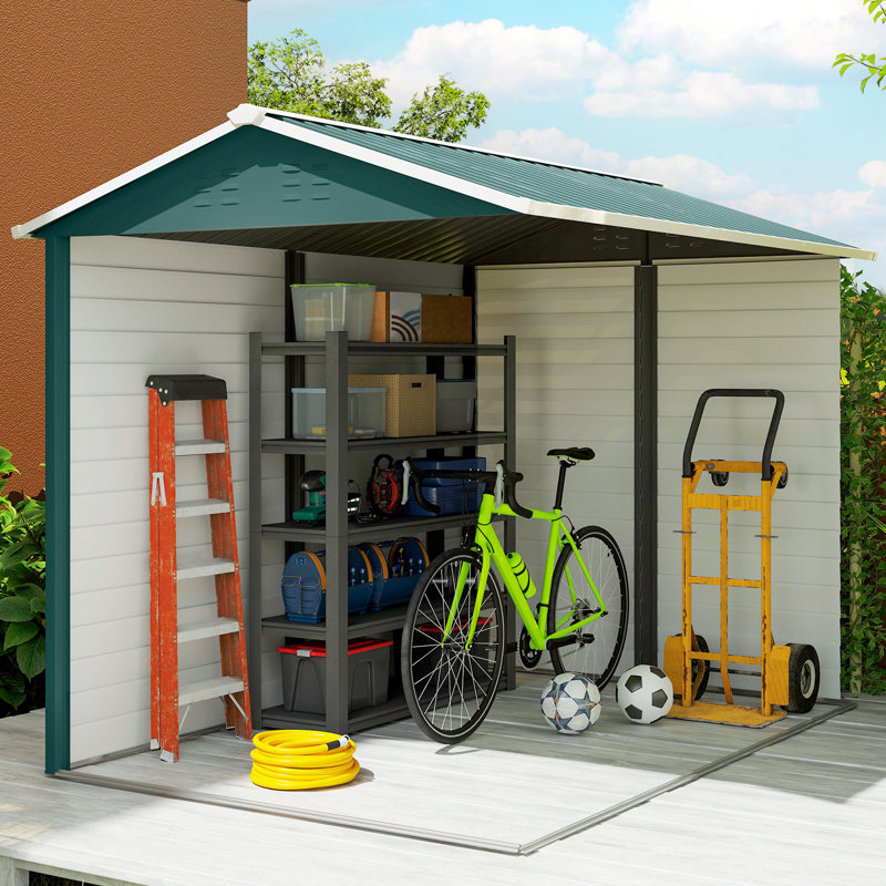 Arlyss 9 x 6FT Metal Garden Shed with Lockable Door and Window Green