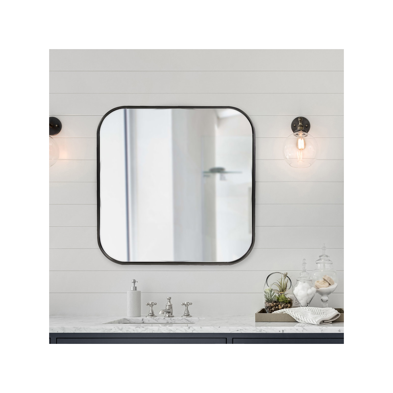Ovella Steel Square Mirror, Brushed Black