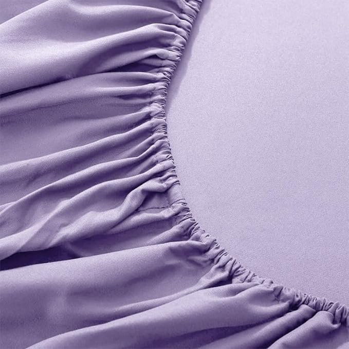 Parizoda Plain Fitted Sheet Extra Deep Pocket 30Cm , Elastic Pocket Breathable, Double (4'6), Lilac