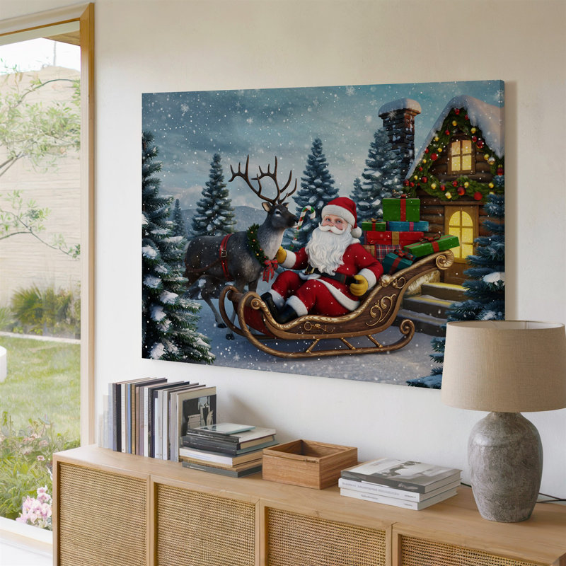 Toile, "Un joyeux père Noël dans un costume rouge vif", H 30 po x l 30 po