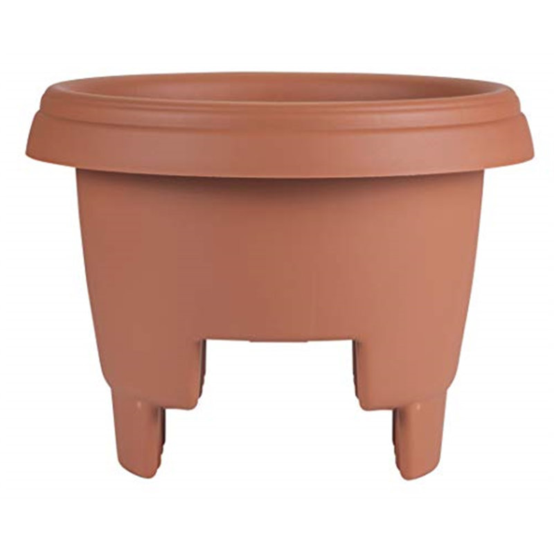 Classic Deck Rail Traditional Plastic Indoor/Outdoor Round Planter, Light Brown, 12" H x 14" W x 14" D