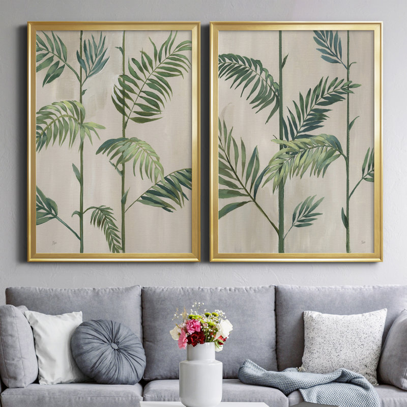 Modern Fronds I - 2 pièces, Or, H 26,5 po x l 73 po x P 1,5 po