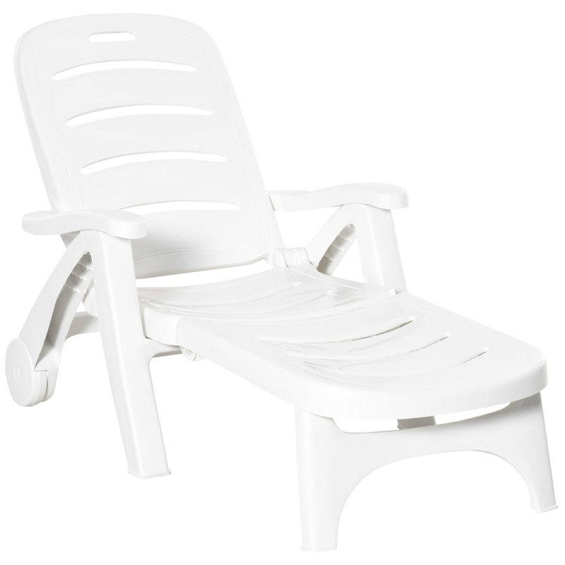 Folding Beach Delight Chair With 5 Level Adjustable , Wheels. Rustic Style, Ergonomic Seat, Solid Construction, White Lounge Wide - Tanning For Patio, Garden Style