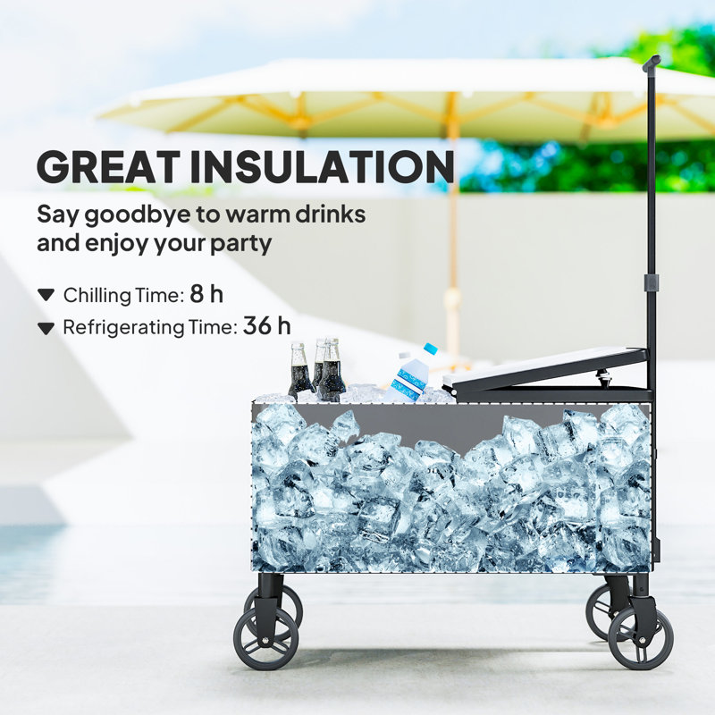 80qt Patio Cooler Cart Wheeled Cooler with Bottle Opener, Black