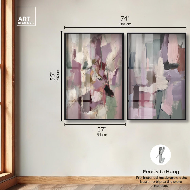 Ensemble d'art abstrait rose « Earth and Ether Duo » en format shadowbox par Art Remedy, cadre noir, 10 x 15, Structure noire