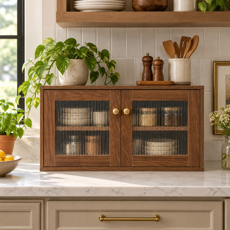 Armoire de comptoir avec tablettes à 2 niveaux et portes en verre