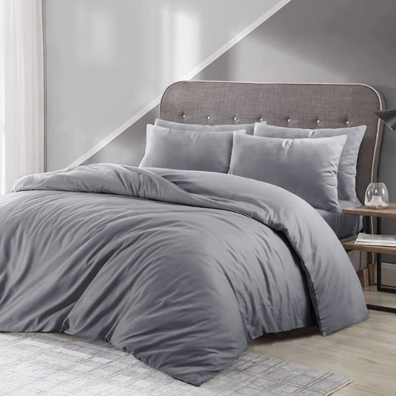 Lameya Luxury Microfibre 200 TC Duvet Cover Plain Bedding Sets with Pillowcase, Single - 1 Standard Pillowcase, Grey