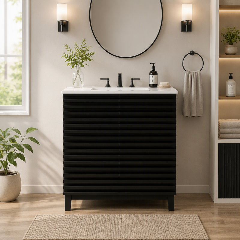 Freestanding Standard With Ceramic Top, Black
