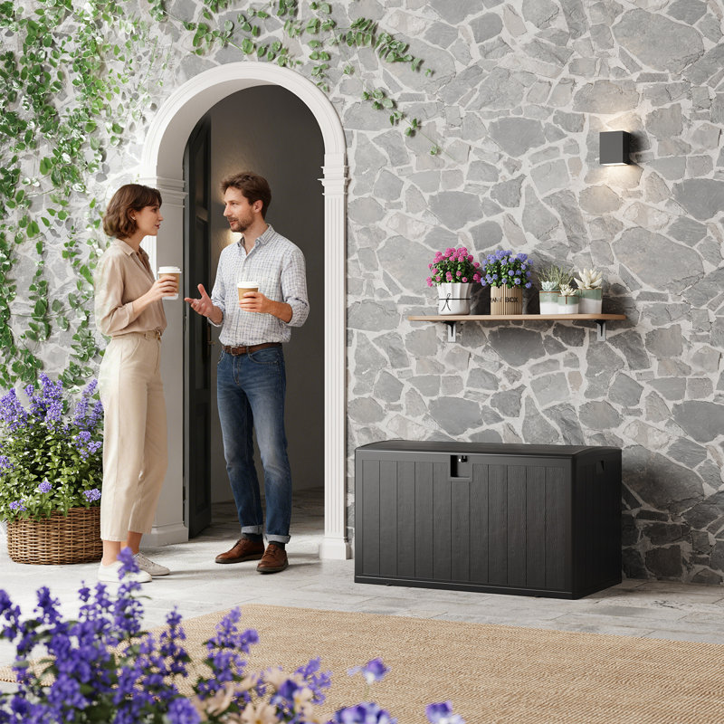 Resin Outdoor Storage Deck Box, Weatherproof & UV-Resistant Patio Container, Durable Water-Resistant Storage Bin for Patio Cushions, Garden Tools
