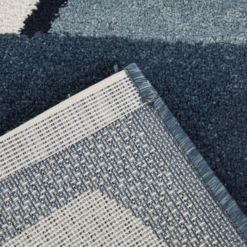Tapis géométrique bleu tissé à la machine 7 pi 10 po x 10 pi Babara