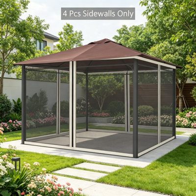 Outsunny 10' X 10' Replacement Mesh Sidewall Netting For Patio Gazebos And Canopy Tents With Zippers (Sidewall Only), Cream