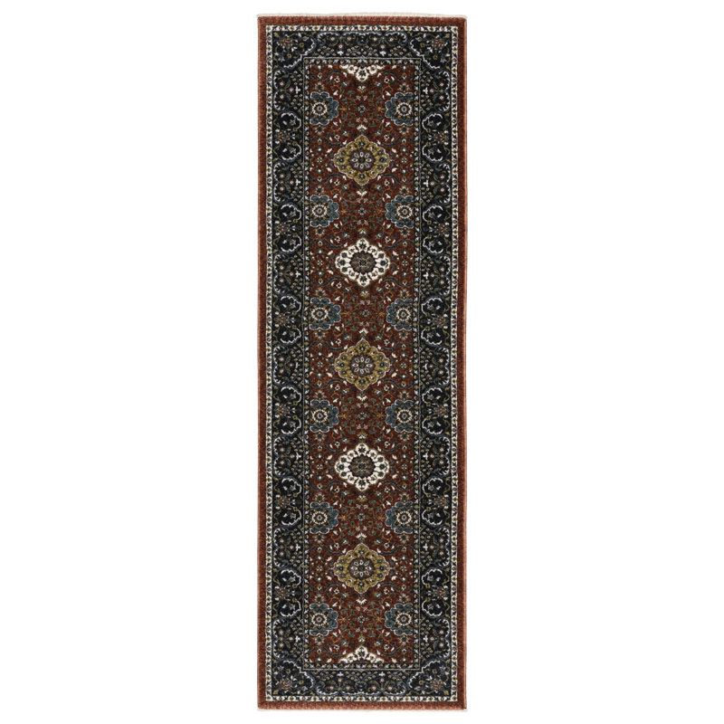 Tapis rouge / bleu marine Sorusch, Tapis de couloir 2 pi 3 po x 7 pi 9 po