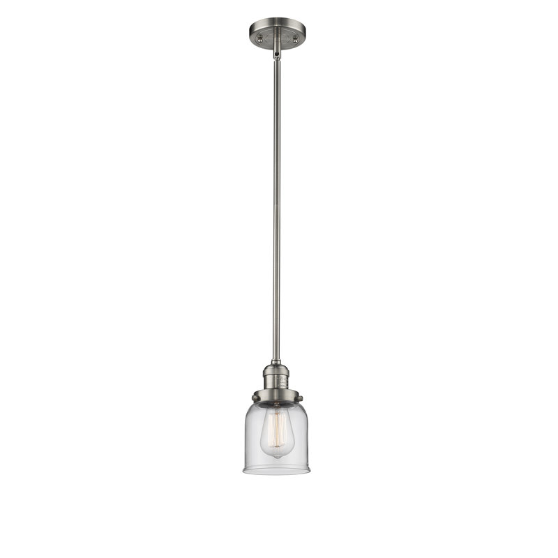 Luminaire suspendu en forme de cloche à 1 lumière Dominica, Transparent, Nickel satiné brossé, H 10 po x l 5 po x P 5 po