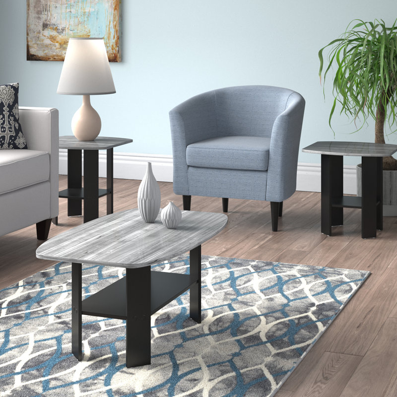 Ensemble de table en tyrène, ensemble de 3 pièces, café, bout, côté, décor, salon, stratifié, transitionnel, Gris / Noir