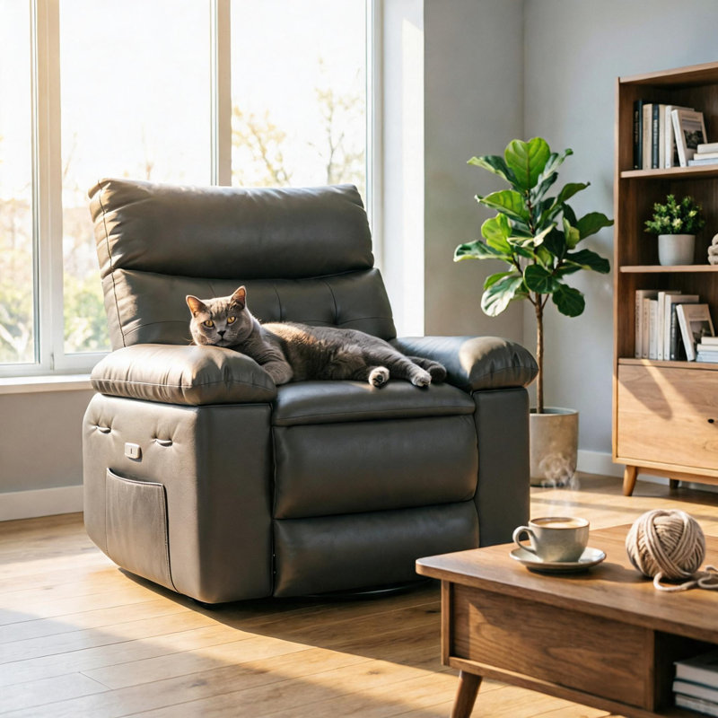 Massage Recliner Chair, 26.8" Wide Oversized Swivel with Heat Vibration & Cup Holders, Black, Gray Polyester Blend